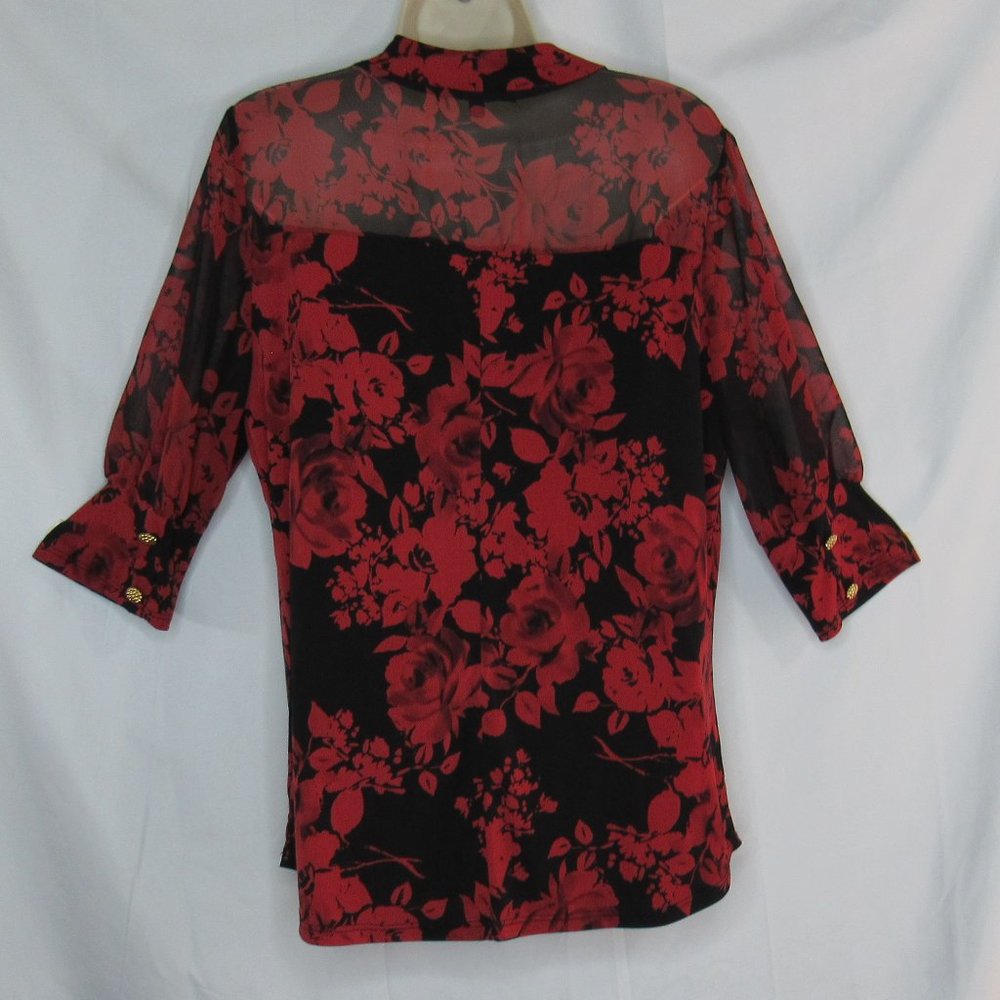Atelier 29 Women's Floral Print Blouse Top Size L Red/Black - Picture 2 of 8